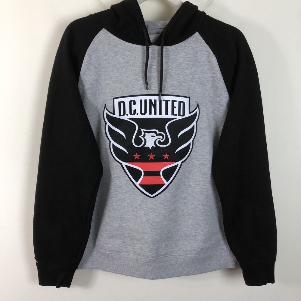 DC United Antigua Soccer Hoodie Pullover Sweatshirt Women's Size L Gray Black
